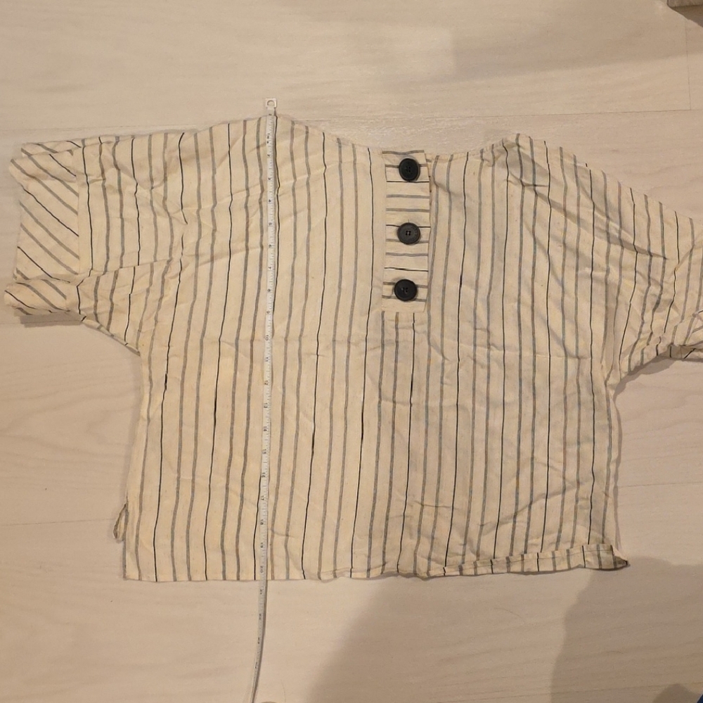 Striped ZARA Basic Button Shirt Short Sleeved Shirt Viscose Linen